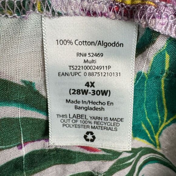 Light lavender purple tropical print 100% cotton square neck top size 4X - Picture 8 of 8